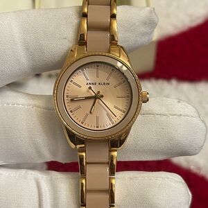 Anne Klein Quartz Light Pink Pearlescent Acetate and Gold-Tone 30mm Women’s